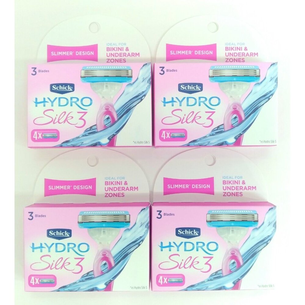 Schick Hydro Silk 3 Women Razor Refills Bikini Underarm 4 Pack Lot (4ct Per Pk)